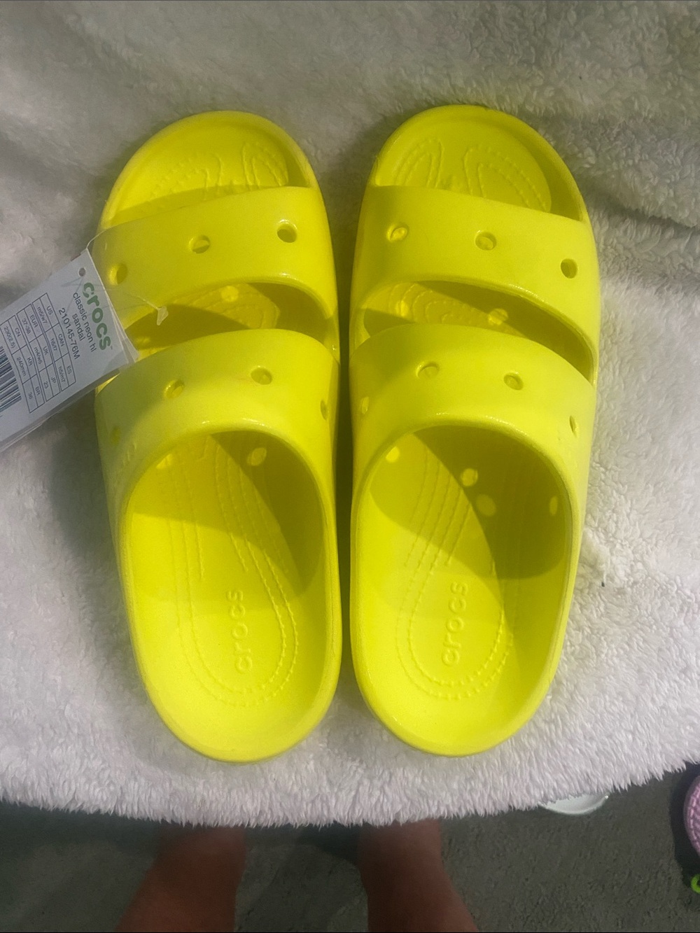 CROCS Classic Neon HL Sandal in Neon Yellow, Size W 7